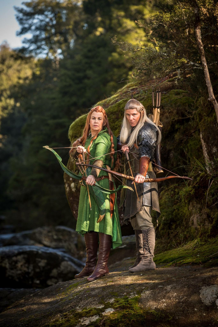 Tauriel and Legolas with bows and arrows at McLaren Falls 