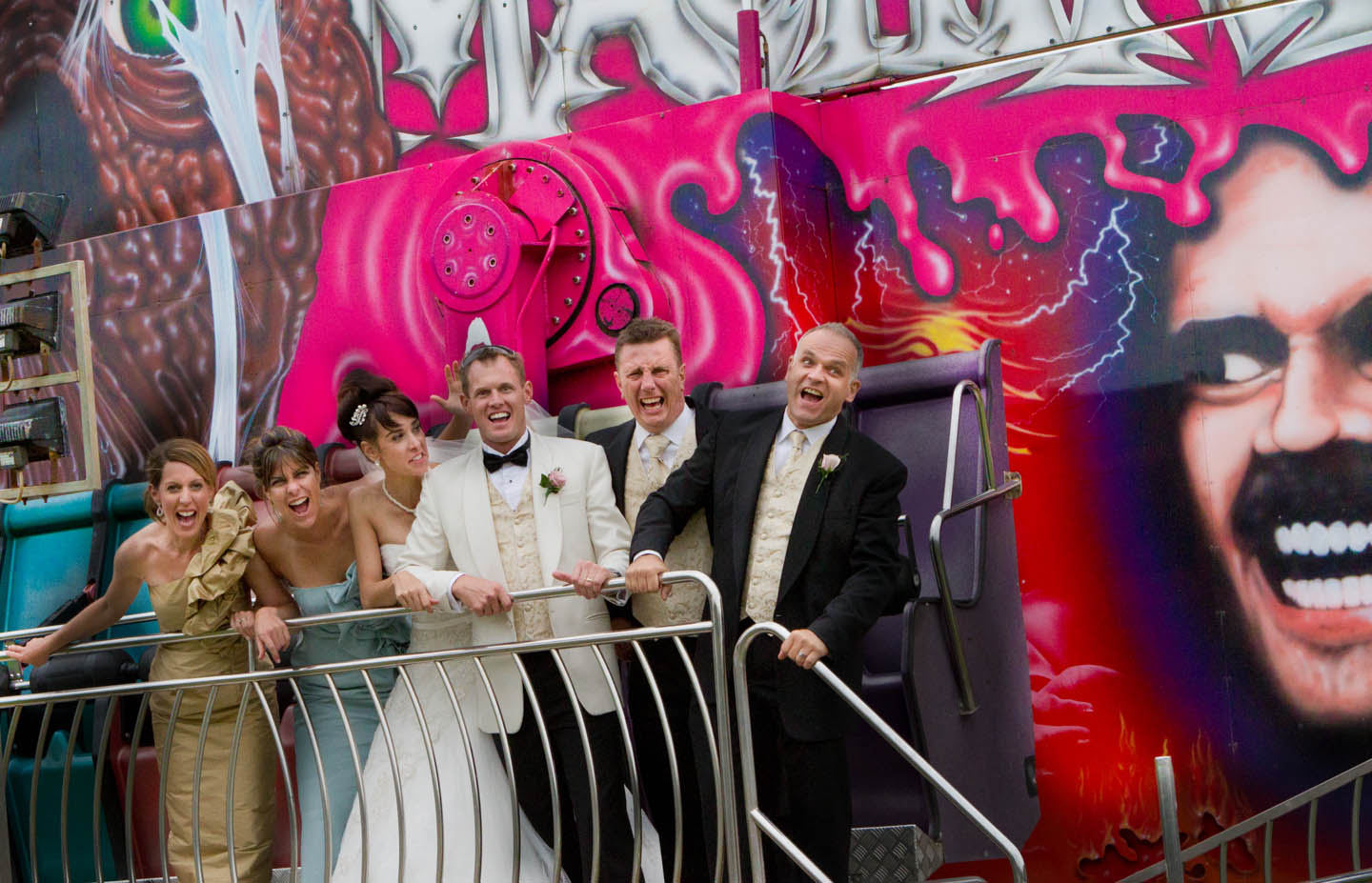 bridal party on a carnival fun Ride in Rotorua