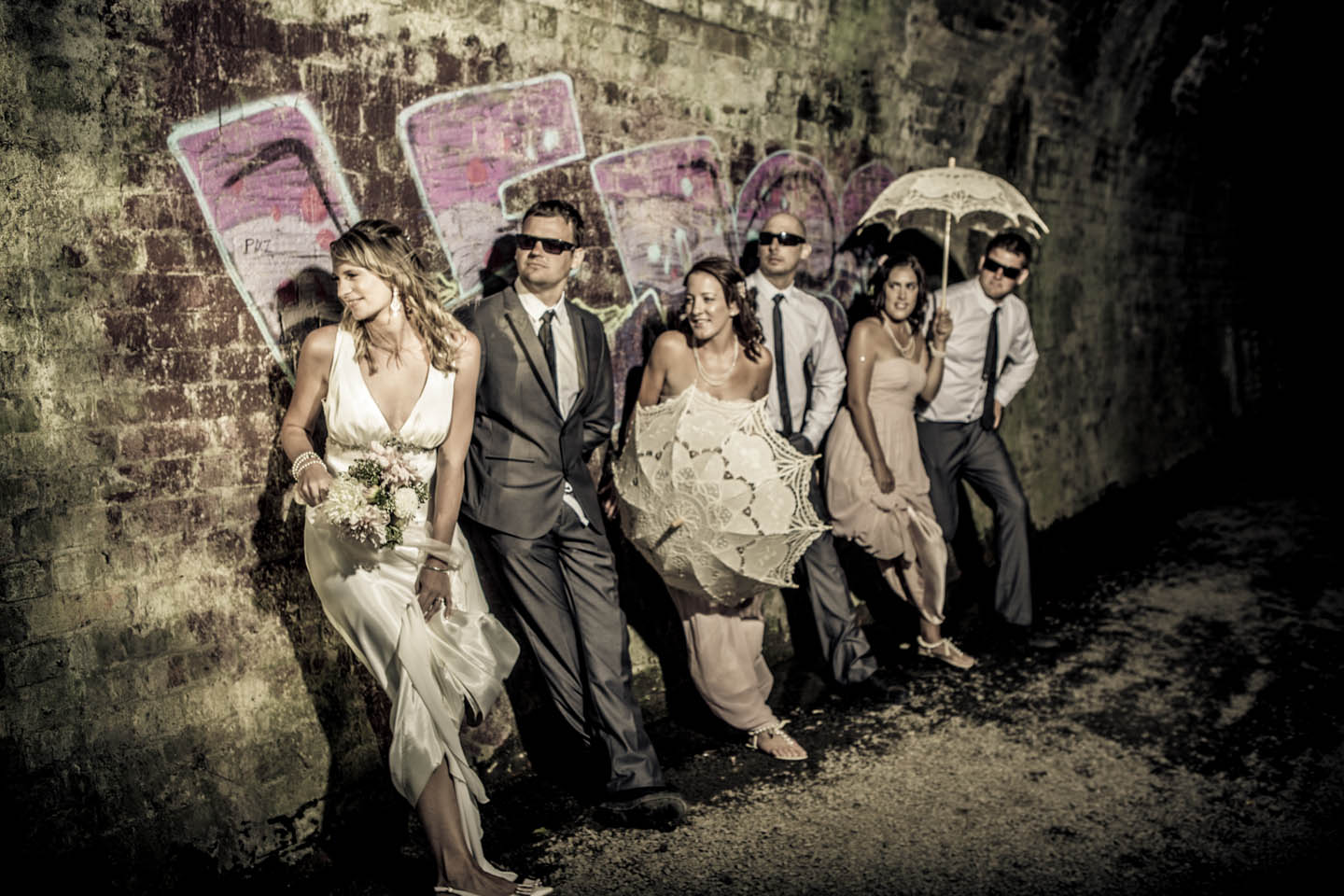 bridal party in the Waihi Tunnel in the Karangahake gorge