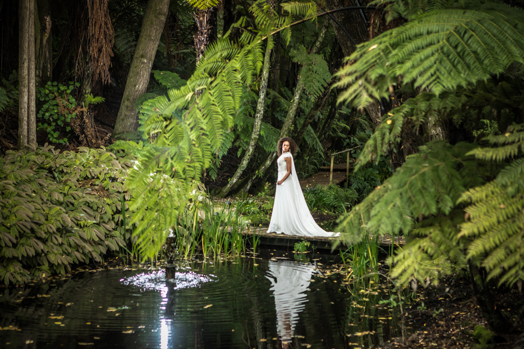 bride and her reflection at Fountain Gardens Venue Tauranga