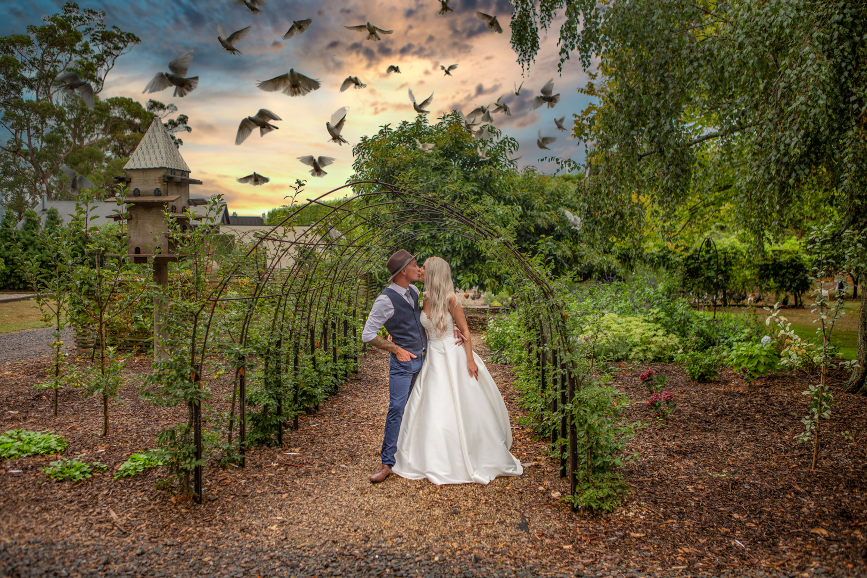 Flying doves over bride and groom Black Walnut Venue